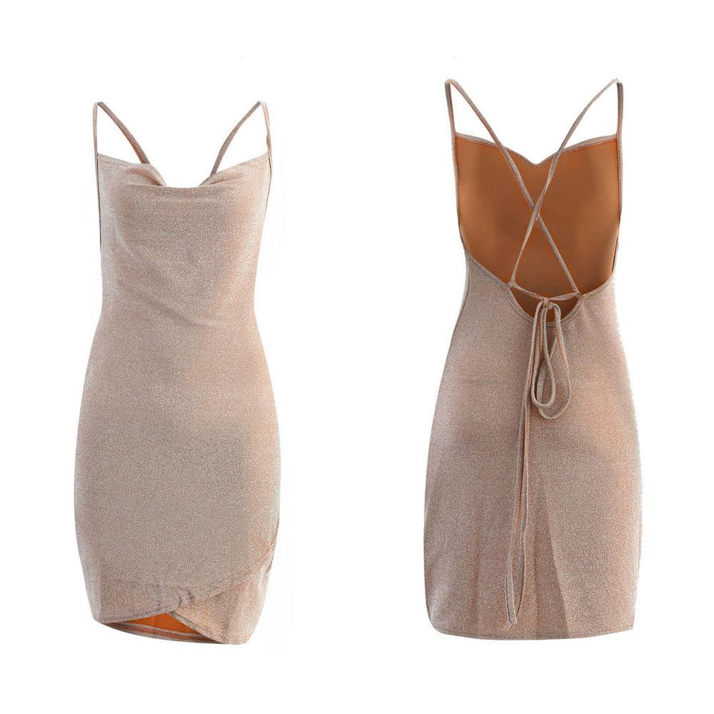 

Сексуальное женское облегающее бандажное тонкое облегающее платье без рукавов с открытой спиной, блестящее облегающее платье на бретельках для коктейльного клуба, сарафан S дубильная кора