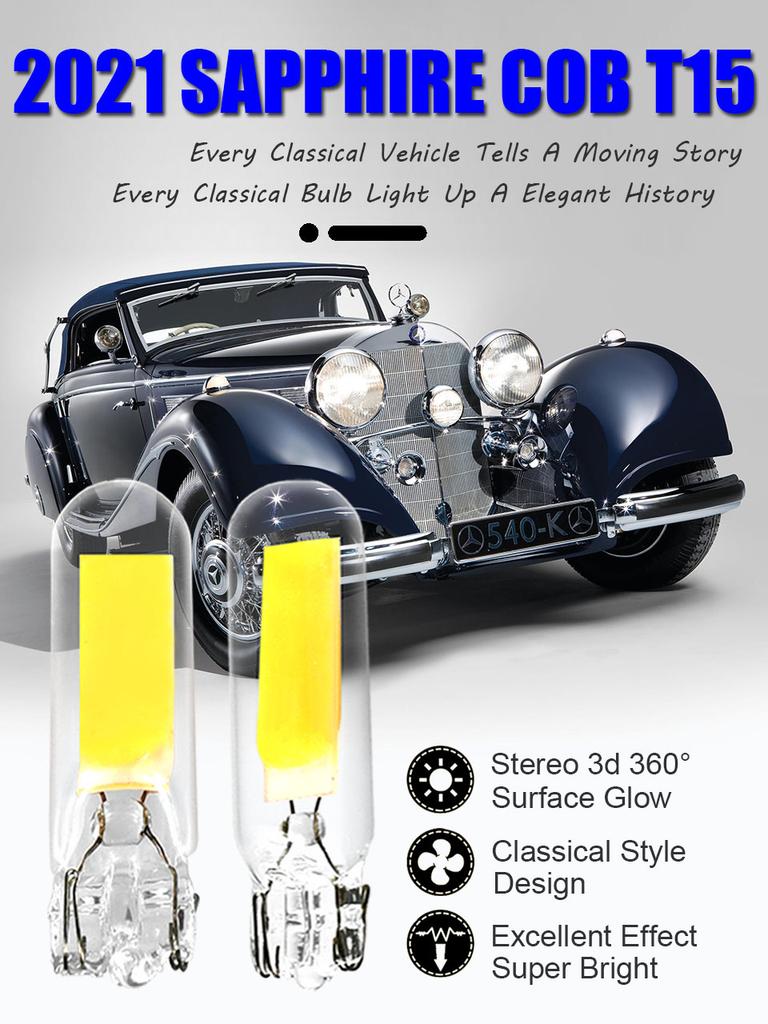 2PC Sapphire COB T15 LED W16W Clear Car Signal Light Glass Bulb 902 921 Driver Free Reverse Back Parking Lamp White 6000K 12V