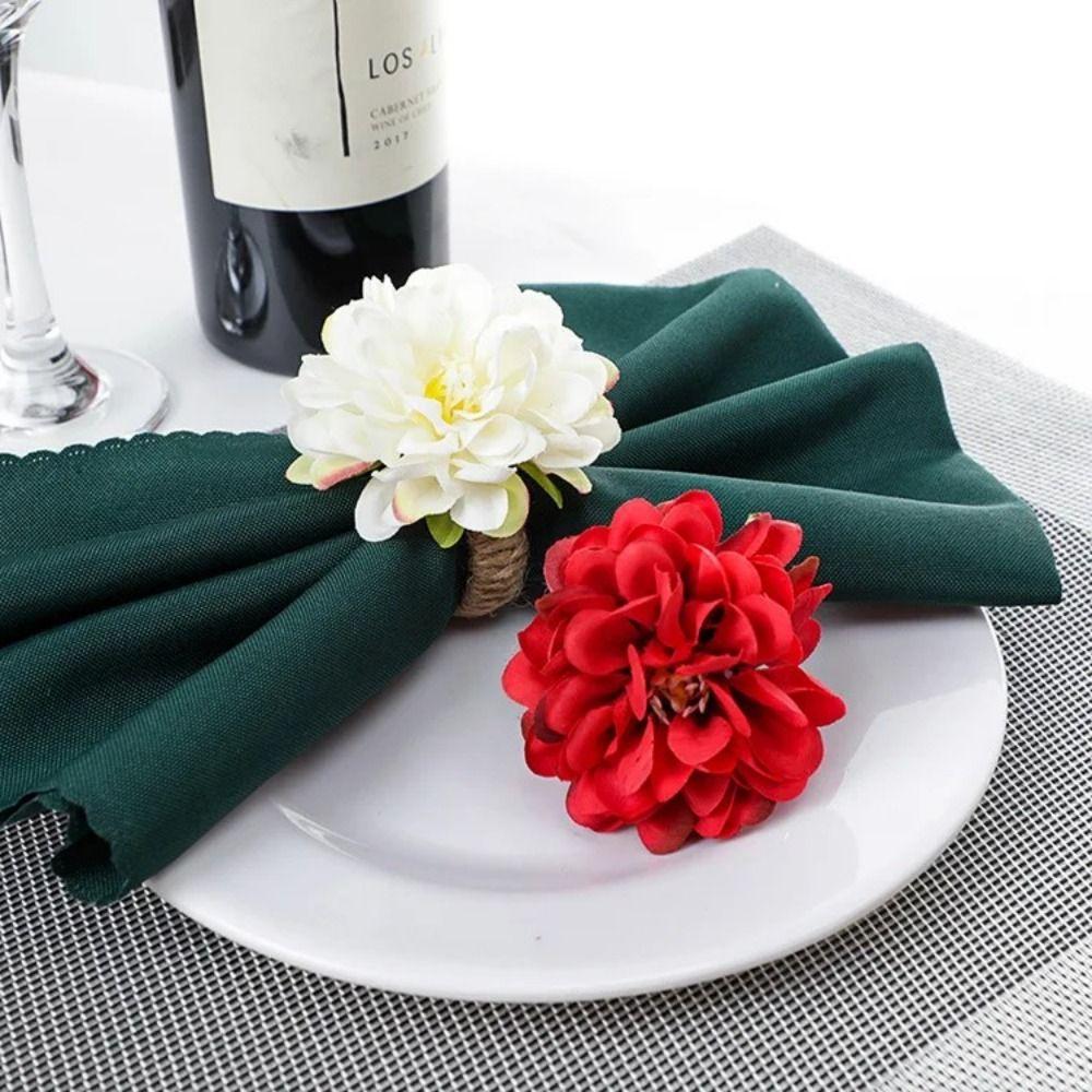 4pcs with Rope Napkin Rings Artificial Flower Chrysanthemum Rings  Festival Wedding Thanksgiving