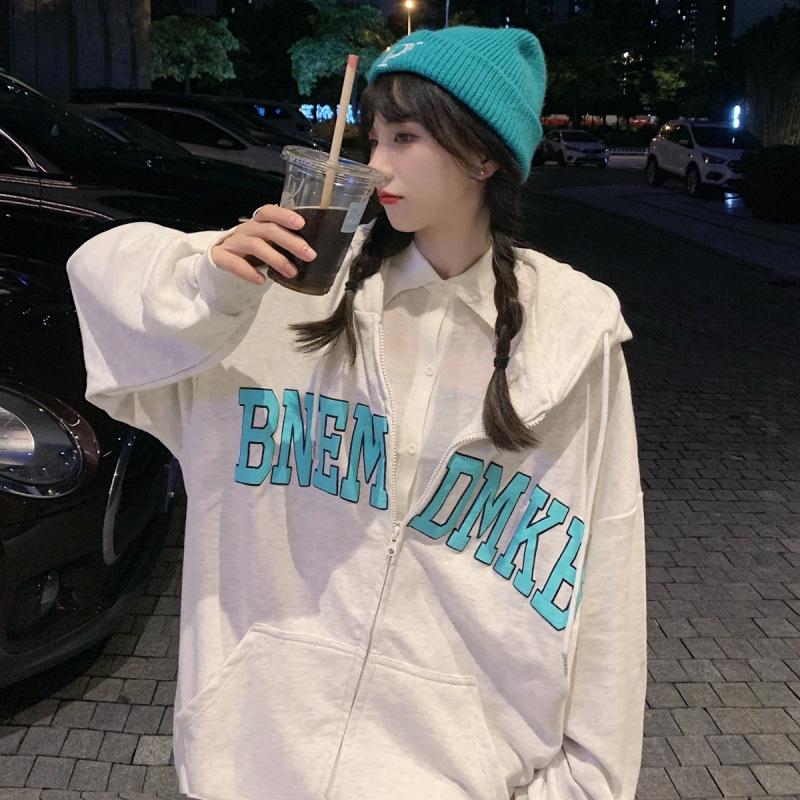 

Женские толстовки Harajuku, корейская версия, куртка с капюшоном с буквенным принтом, женские осенне-зимние толстовки большого размера, уличная одежда XL белый