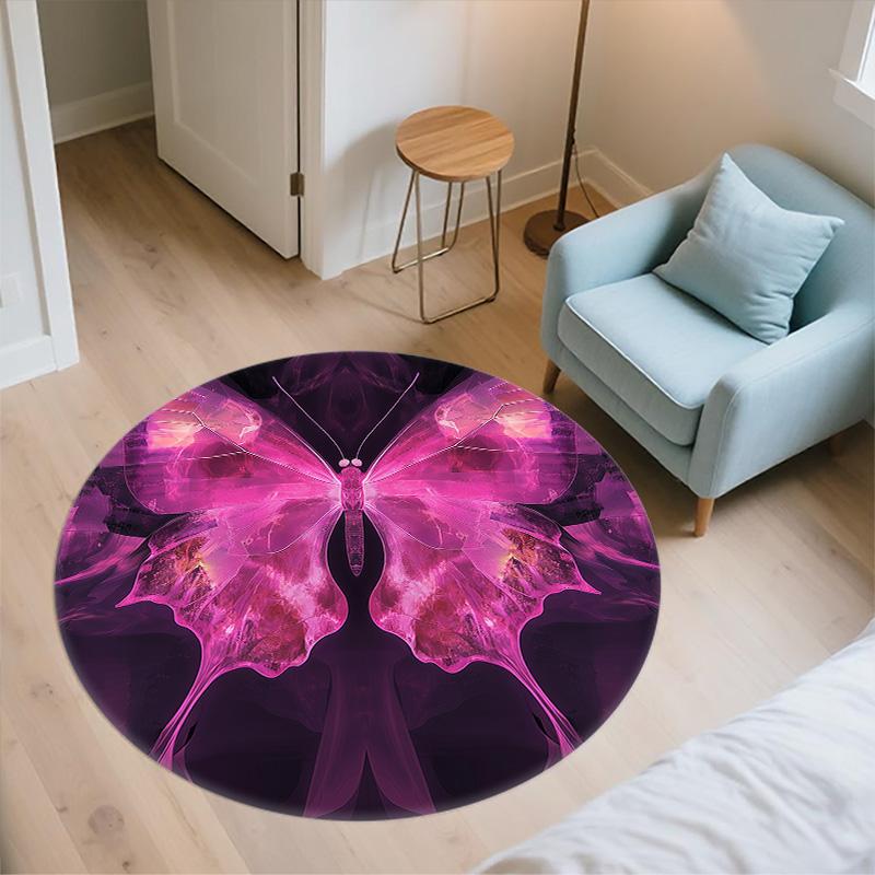 Pink Butterfly,Round Area Rug,Carpet Rug for Living Room Bedroom Sofa Playroom Decor,Non-slip Floor Mat