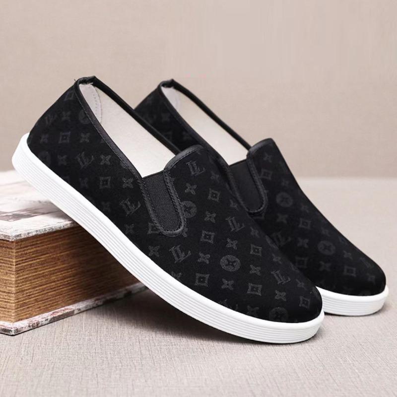 

New men s cloth shoes breathable printing soft-soled single shoes lazy one-pedal black cloth shoes 45