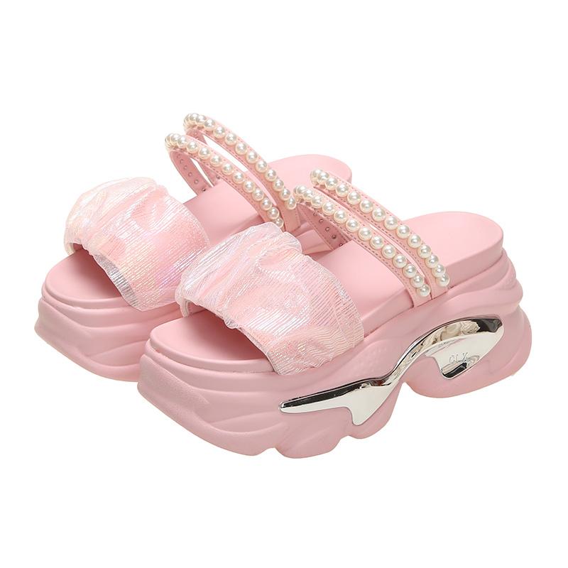 Fashion Women Summer Sandals Beach Shoes New Crystals Flip-Flops Wedge Heel Shoes Woman High Platform Bling Slippers Outside Sandals 8CM