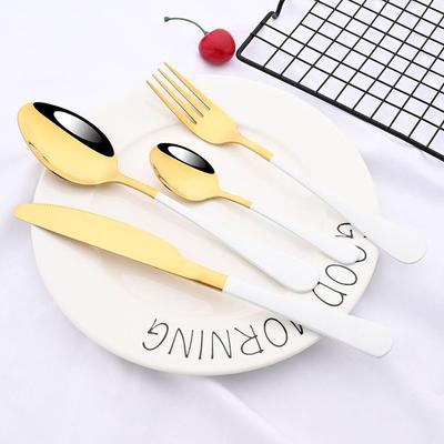 Set de tacâmuri din aur alb, 4 buc, tacâmuri pentru cină, cuțit furculiță, oțel inoxidabil, argintărie, set de tacâmuri pentru casă