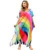 Rainbow Stretch Beach Dress: Colorful Cover-Up for Seaside Vacations & Bikini Sun Protection (5D30)