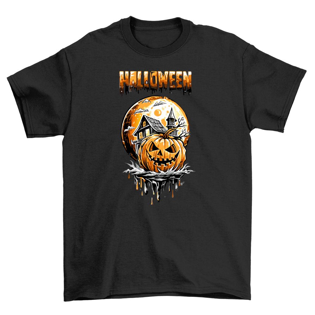 HALLOWEEN_287 '' Graphic Pumpkin House T-Shirt Mens Womens Tees Top - Spooky Fun! 100% Cotton, Unisex