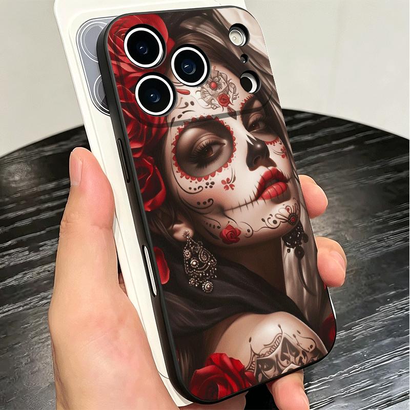 Catrina Beautiful Rose Girl Skull Soft Phone Case for iPhone 16 16E 17 Air 15 Pro Max 14 Plus 13 Mini 11 12 7 Black Cover Back S