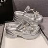 Fashion NEW Casual 7CM Wedge Slippers Women Summer Crystal Butterfly Platform Sandals Woman Open Toe Comfortable Female Chunky Shoes