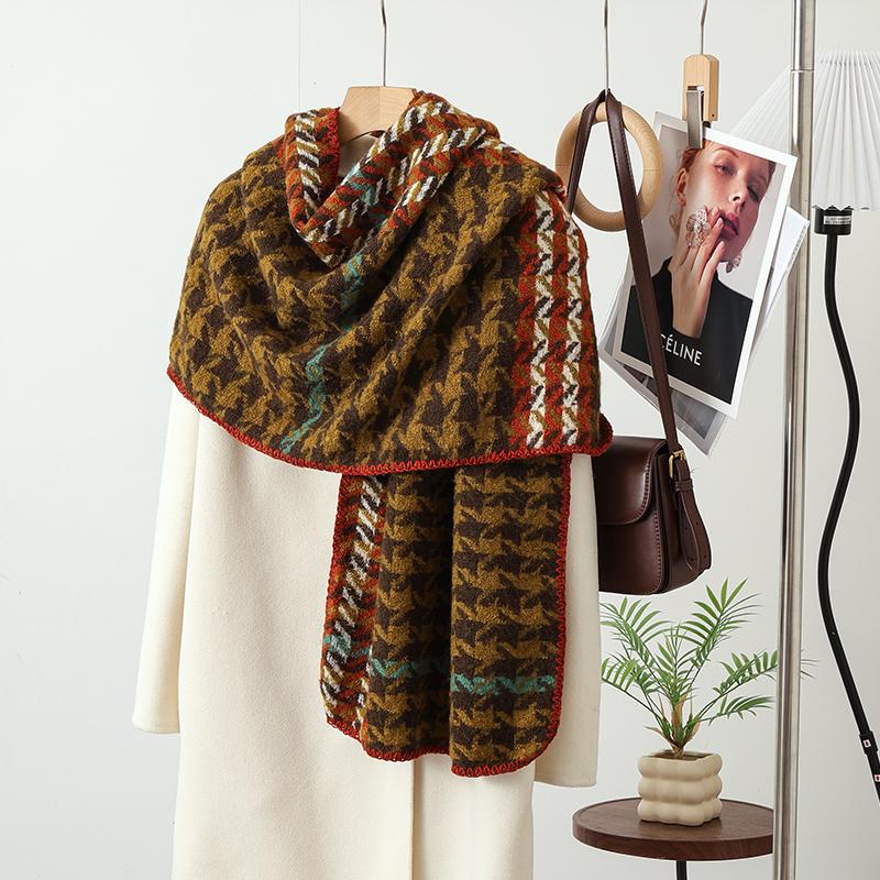 

Winter Thick Warm Scarf Women Cashmere Shawl Wraps Soft Plaid Printed Pashmina Neckerchief Foulard Bandana Scarves Pareo 50X180cm кавовий