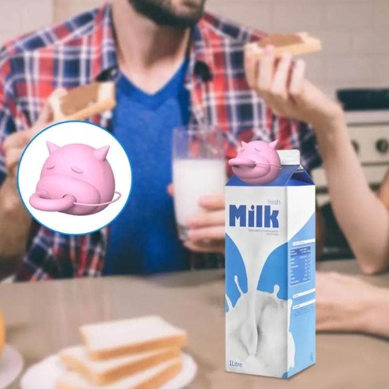 Silicone Cow Head Milk Box Stoppers Funny Pouring Milk Carton Diverter Caps Fun and Practical Milk Pourer Lids