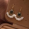 Ethnic Style Pearl Tassel Ear Hooks, Bohemian Style Diamond-encrusted Flower Earrings, Statement Earrings, High-end Jewelry.