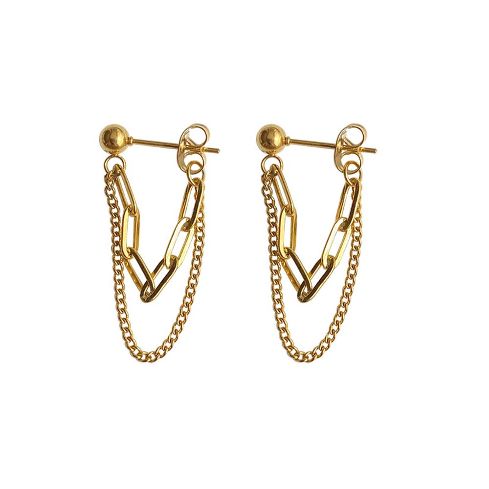 Double Layer Metal Chain Earrings for Women Gold Color Chain Tassel Earrings Simple Korean Party Jewelry