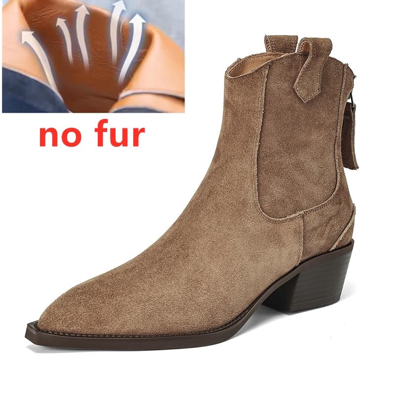 Модные женские ботильоны AIYUQI 2025 Новые ботинки-казаки в западном стиле на блочном каблуке с острым носком и молнией для женщин 37 6486₽