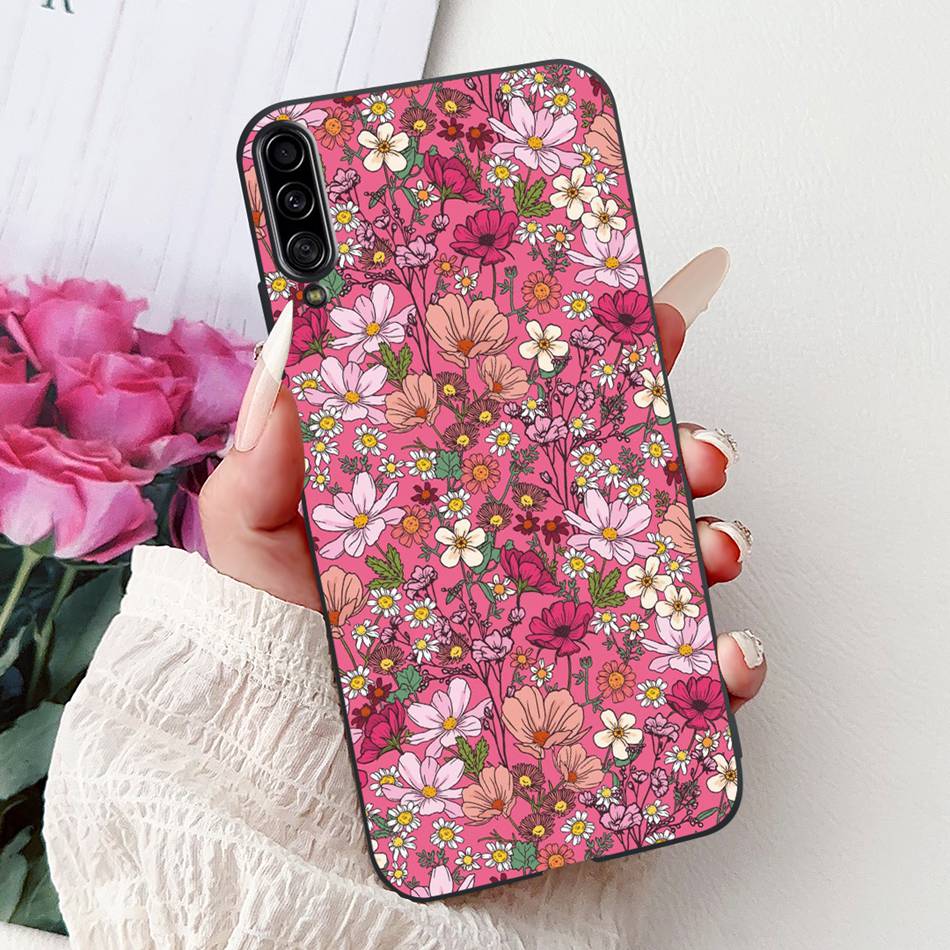 For Samsung Galaxy A90 5G Phone Case For Samsung A90 5G SM-A908B Elegant Floral Cat Painted Black Silicone Soft TPU Cases