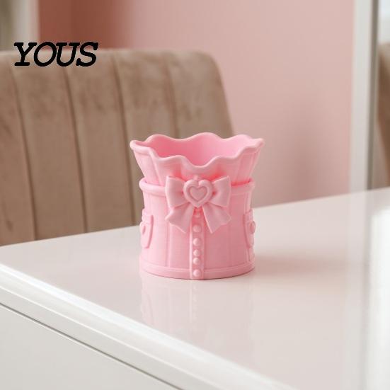 Vanity Desk Organizer Pink Bow Makeup Brush Holder, 3D Printed Organizer, Cosmetic Desktop Organization Cup Brushes & Pen Storage for Decoration