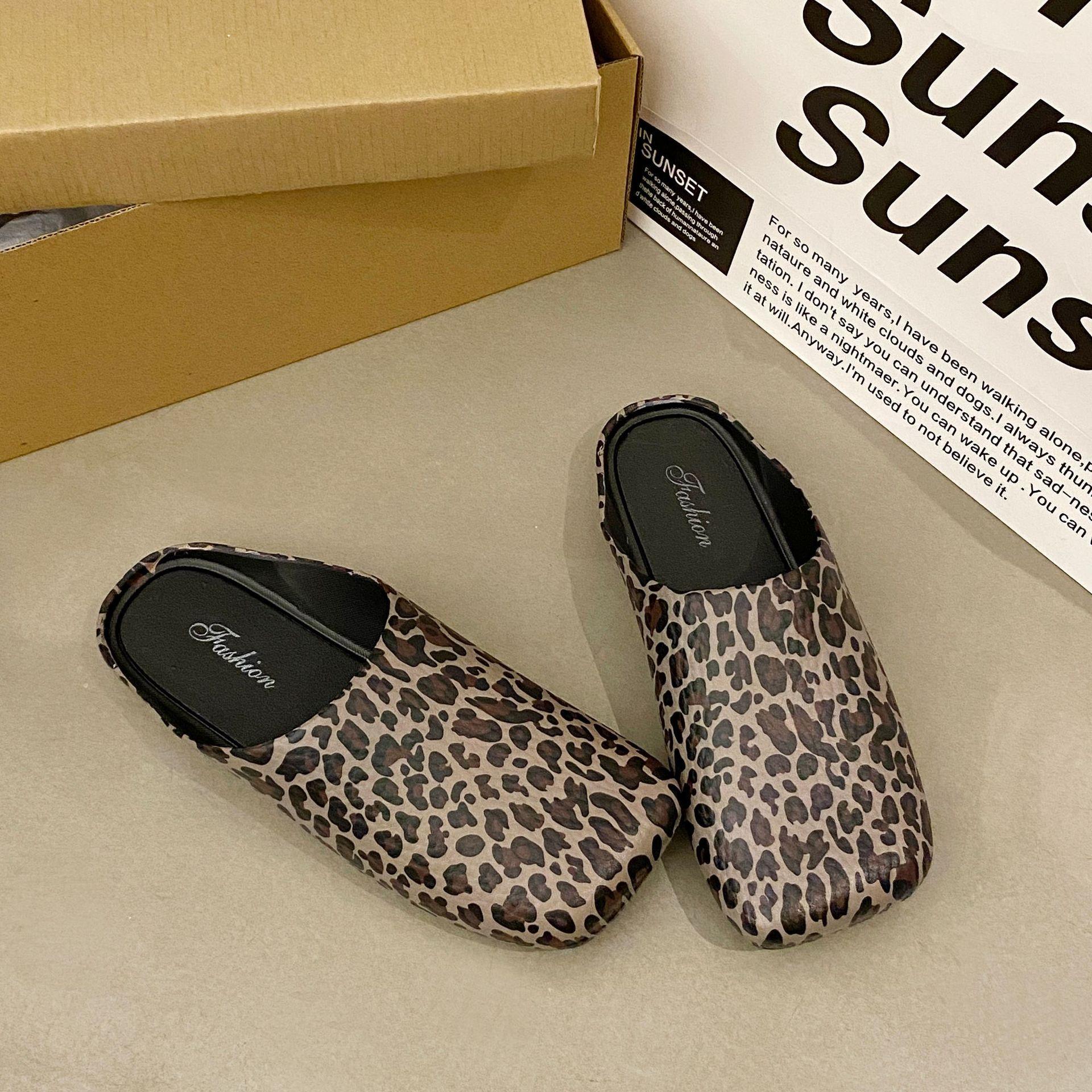 

Ленивые туфли женские сандалии-полушлепки трендовый леопардовый принт для ходьбы топающие пальцами босиком весенне-летняя новинка 36-37