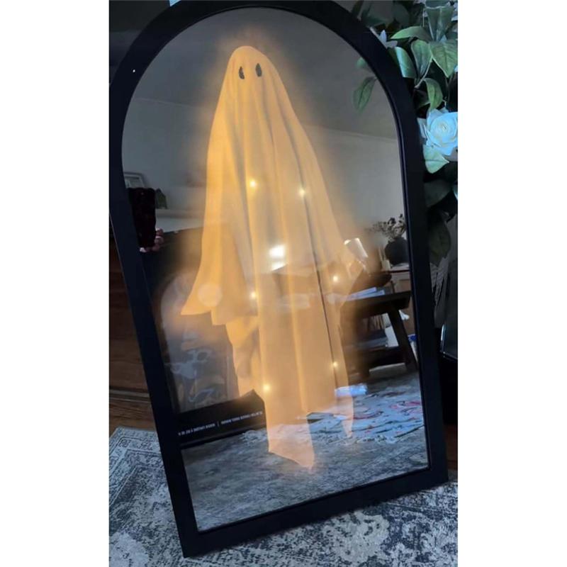 Premium-Halloween Hologram Ghost Mirror Featuring LED Lights, Holographic Decor For Indoor, Bedroom, Kitchen, And Fireplace