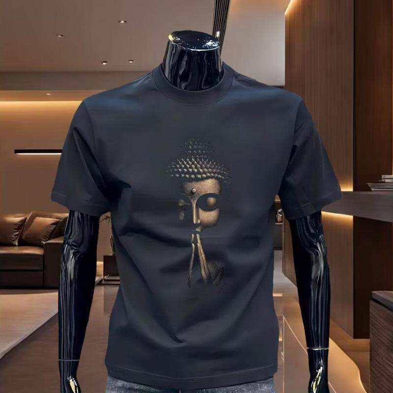 Men Casual Fashion Short Sleeve Printed Cotton Crew Neck T Shirt S чёрный
