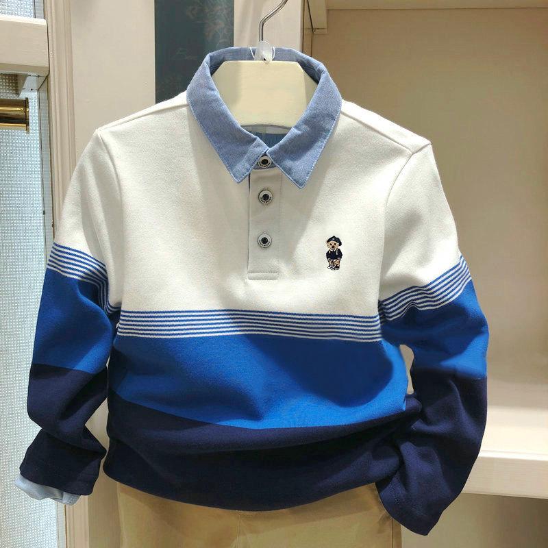 

Детская рубашка поло с длинным рукавом - Осень 2025, колор-блок, корейский стиль для мальчиков 150 cm белый