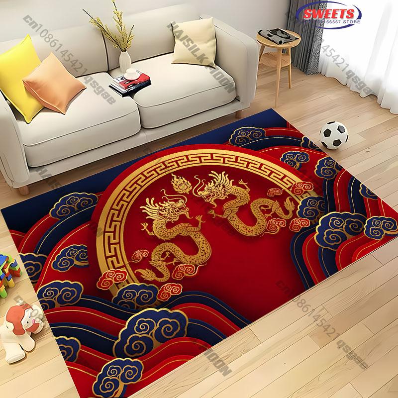 1PC Chinese Style Zodiac Malone Horse Dragon Theme Printed Carpet, Rugged for Living Room Bedroom, Door Decor Mat, Holiday Gifts