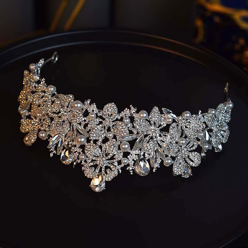 New Pearl Bridal Style Main Wedding Dress Crown Headpiece Super Fairy Birthday Party Crown Retro Evening Dress Hair Accessories