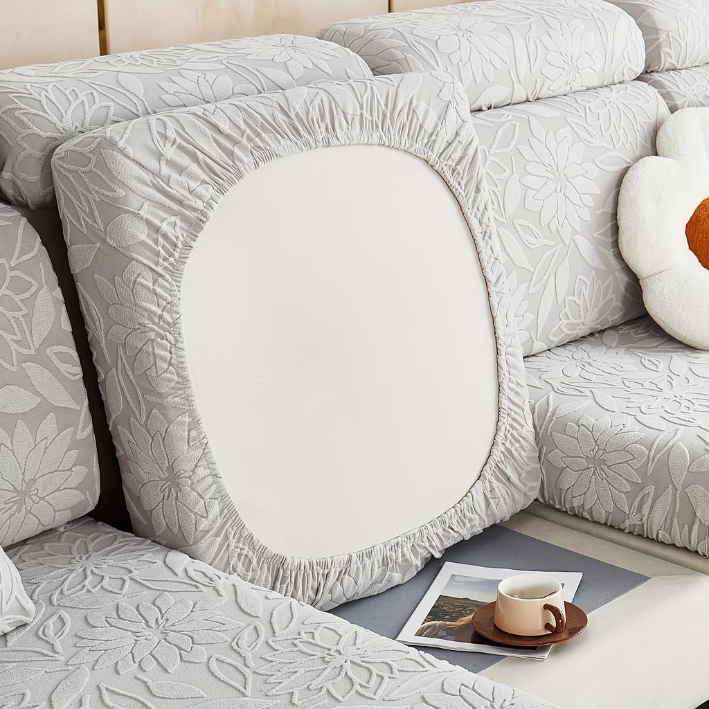 Solid Color Camellia Jacquard Sofa Slipcover, 1pc Stretch Couch Cover Furniture Protector For Bedroom Office Living Room Home