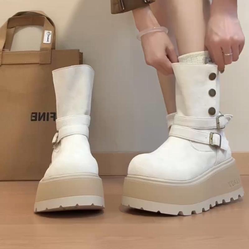 Fashion Winter Platform Thick Bottom Women Ankle Boots Height Increase Punk Women's Shoes Female Belt Buckle Slip On Short Booties