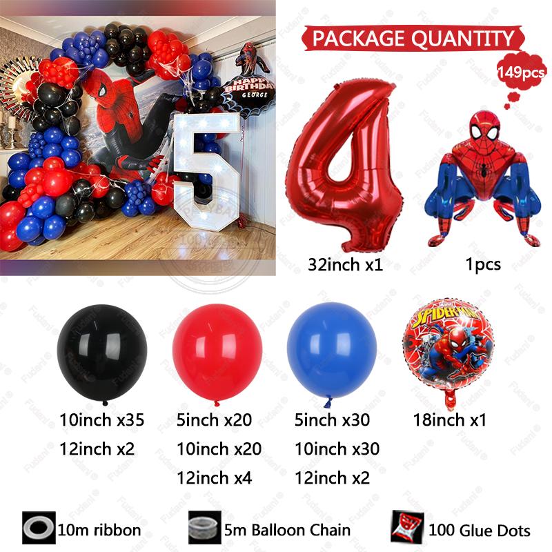 149pcs Kids Birthday Red Blue Balloons Garland Arch Kit For Party Decors Age 1-9 Spiderman 3D Marvel Foil Balloons Air Globos