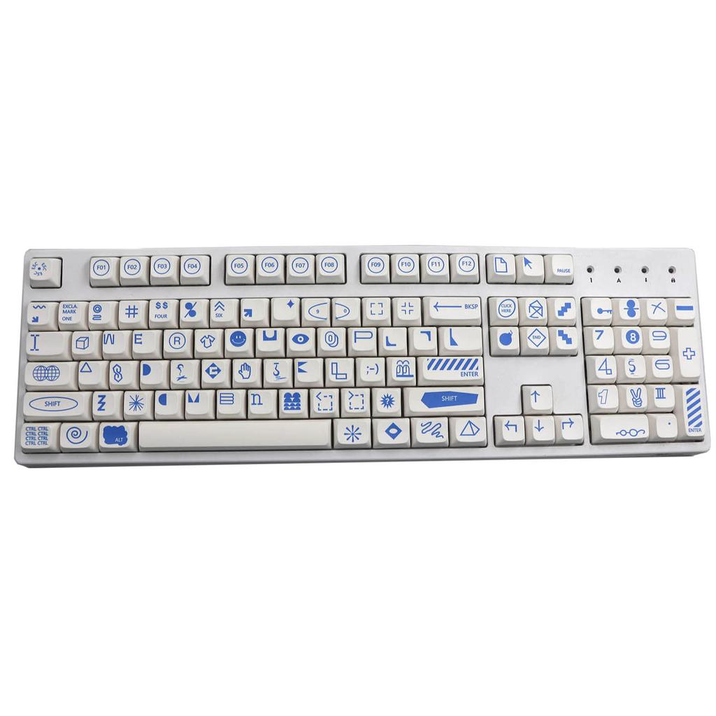 108 Keys Blue Sign Keycaps PBT XDA Keycap For 61/87/104/108 Mechanical Keyboard Keycaps White&Blue