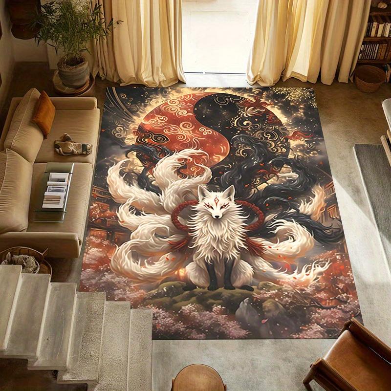 1pc Yin-Yang Fox Themed Rug for Home Decor, Non-slip Office Carpet, Chair mat, Outdoor Mat, Christmas and Halloween gifts-0731037