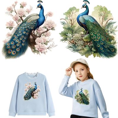 Transferencias termoadhesivas para ropa, abrigos de plumas de pavo real realistas, bolsos, pegatinas de transferencia térmica para ropa, parches, calcomanías de bricolaje