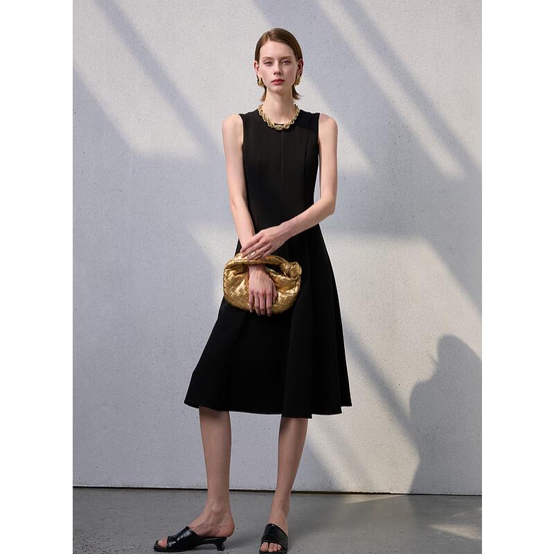 

Sancai 2025 Summer Light Luxury Acetate Blend Little Black Midi Dress M