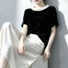 Women's Mulberry Silk Velvet Color-block Short Sleeve T-shirt
