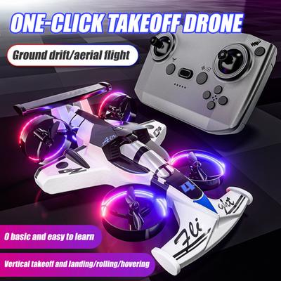 Uzaktan Kumandalı Drone Oyuncak 2'si 1 Arada Kara Hava Mini Uçak Araba Oyuncak Çocuklar Yetişkinler Başlangıç Seviyesi 2.4GHz RC Akrobasi Uçağı Yüksek Hızlı Drift Araba Oyuncak