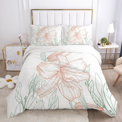 3D Simple Printed Pattern Single Double Queen Quilt Cover Pillowcase (three-piece Set) Bedding