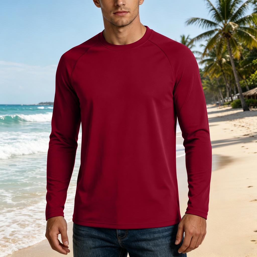 Men 50 Plus Sun Long Sleeve Shirt Lightweight Stretch Fabric Crew Neck Athletic Top for Outdoor Activities