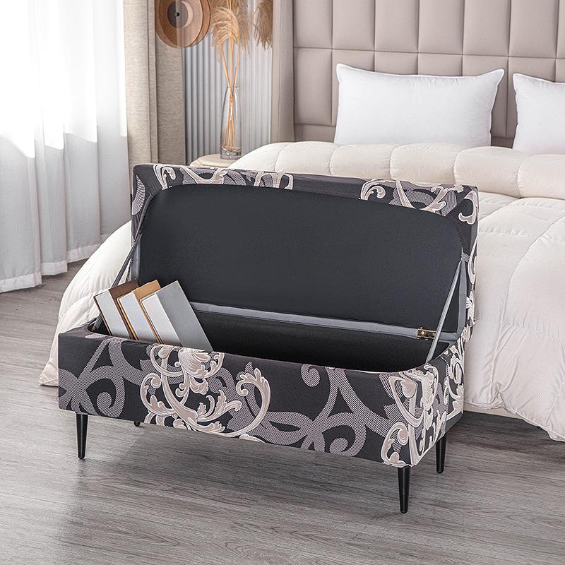 Printed Storage Ottoman Cover Stretch Rectangular Foldable Footstool Covers Long Piano Bench Stool Cover Sofa Footrest Slipcover