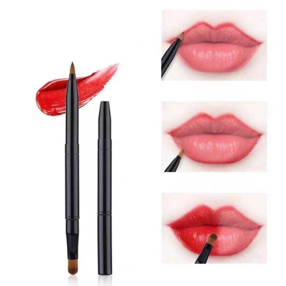 Double-headed Retractable Lip Brush Telescopic Lipstick Brush Beauty Tools Lip Gloss Brush  Women Black