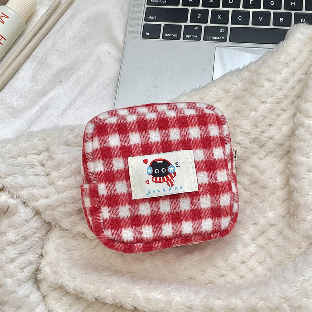 Bolsa de armazenamento de papelaria de tecido de lã vermelha, bolsa de cosméticos multifuncional, estojo de lápis de cor cereja vermelha, estudante