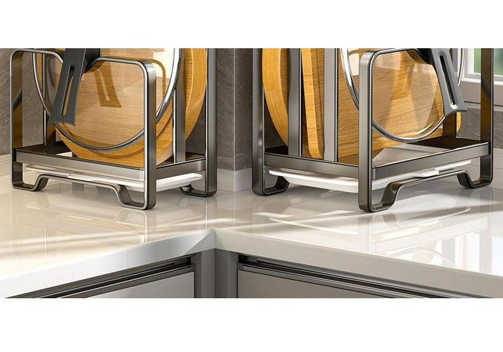 Gunmetal Gray Kitchen Organizer: Knife, Spoon, Pot Lid, Cutting Board, and Chopsticks Holder.