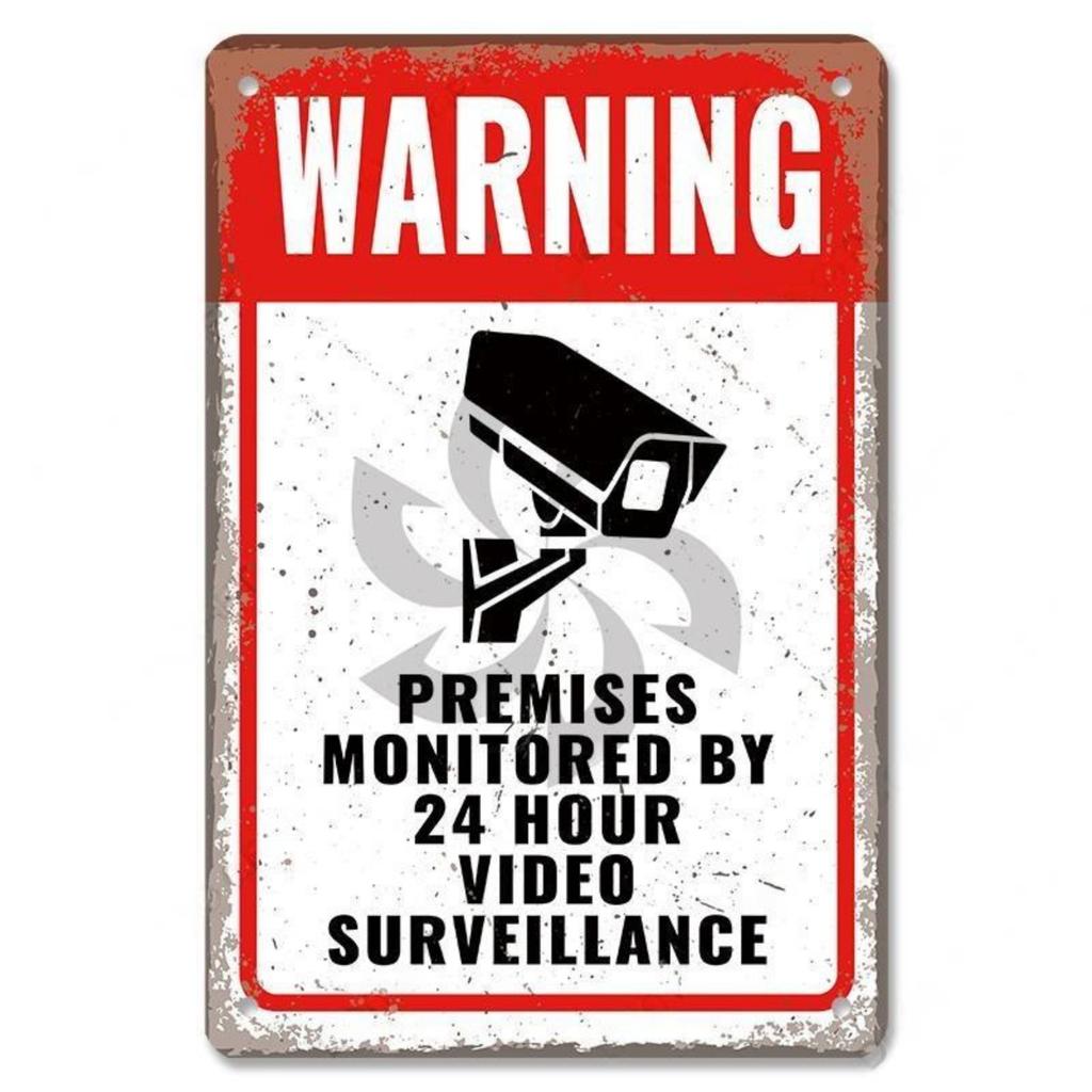 Warning CCTV Tin Signs Metal Plaque Notice 24 Hour Security Camera Vintage Poster Metal Plate Wall Decor for Mall Shop Bar Ho