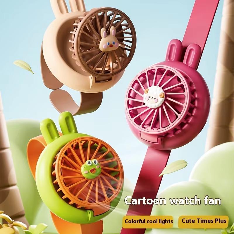 Unisex Childrens Mini Fan USB Rechargeable Safety Watch Fan 3 Modes with LED Night Light Anti Pinch Fingers for 3-12 Years Old