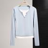 Women's Color Block Faux Two-Piece Round Neck Long Sleeve T-Shirt