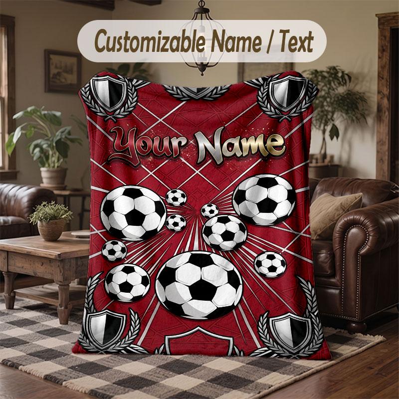 Soccer Theme Throw Blanket Custom Name Text Personalized Blanket Soft Cozy Blanket for Home Sofa Bed