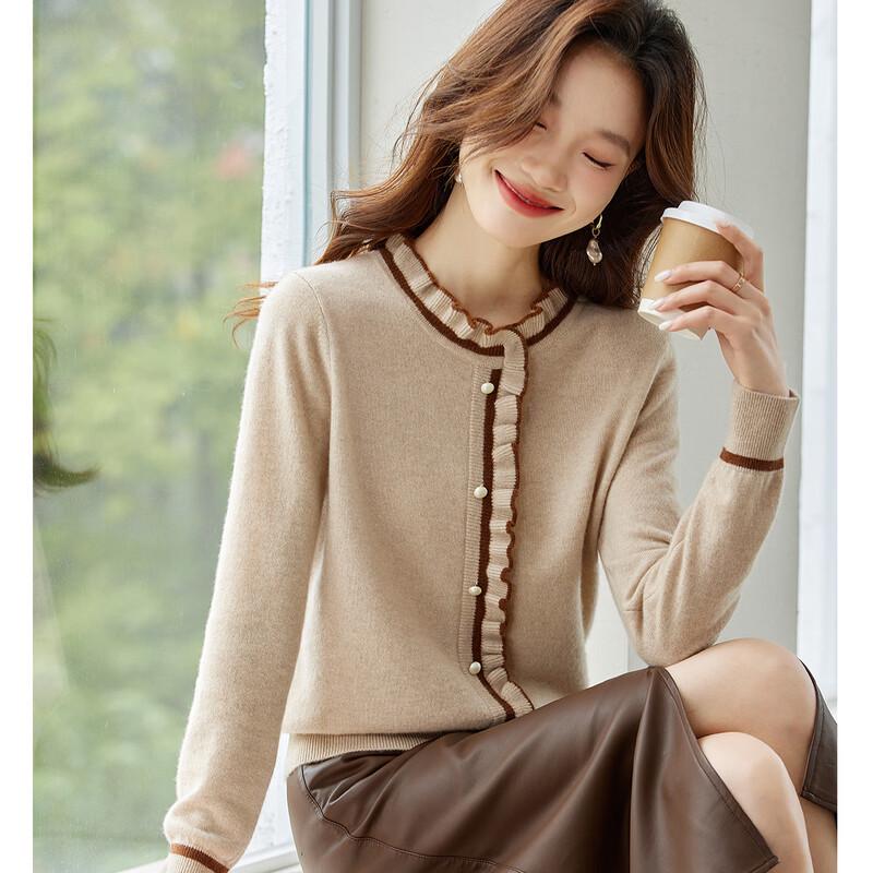 

Srcr Women s 100% Cashmere Ruffle Edge Knit Sweater XL