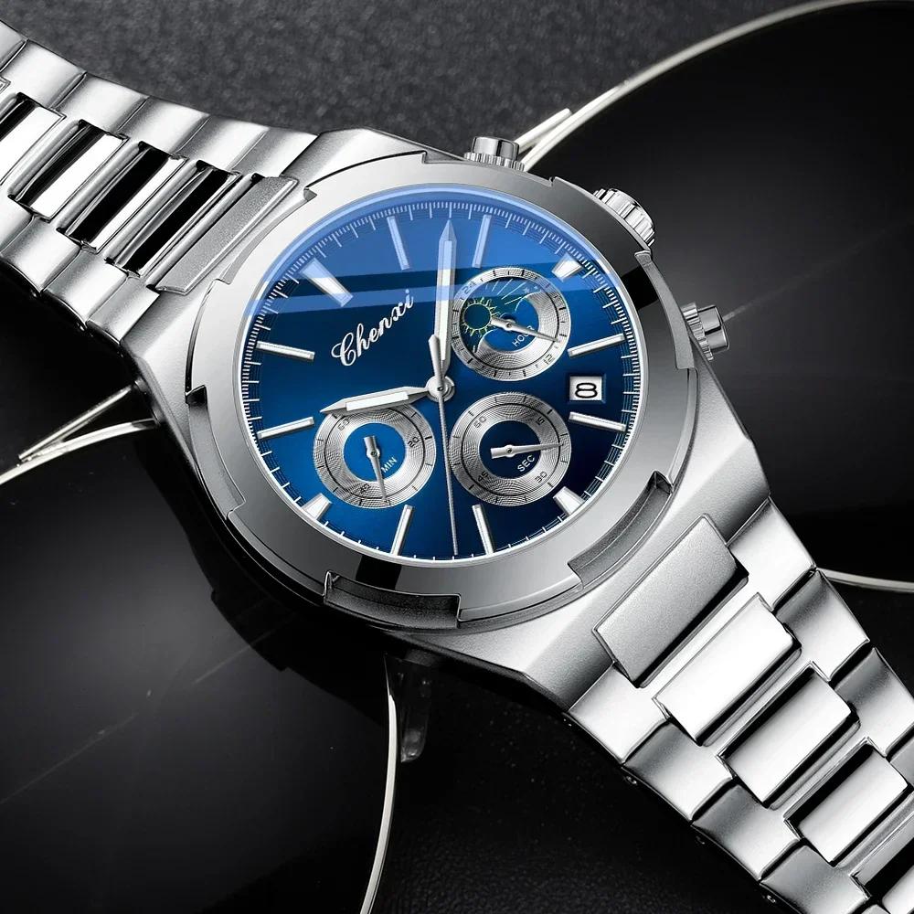 Man Wristwatch Business Waterproof Male Clock Luminous Date Stainless Steel Quartz Men Chronograph Watch