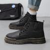 Black Leather Boots Insoles Chic Durable Stitching Design Outdoor Lace Up Ankle Boots Men Trainers  Work Boots