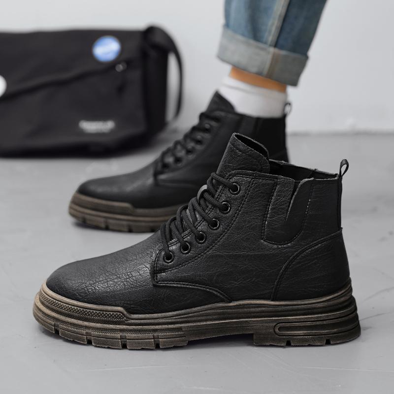 

Модные Высококачественные Черные Кожаные Ботинки Стельки Шикарный Прочный Дизайн Прострочки Уличные Ботильоны на Шнуровке Мужские Кроссовки Рабочие Ботинки 2025 39 чёрный