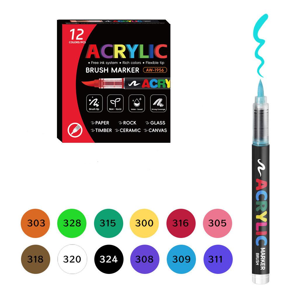

12-288 Colors Acrylic Paint Markers Water-based Flexible Brush Tip Pens for Wood Stone Rock Painting and DIY Crafts Art Supplies