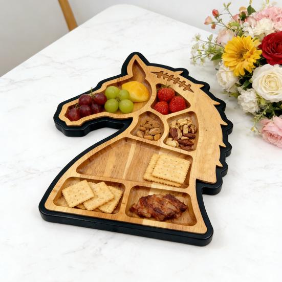 Wooden Horse Shaped Food Platter Rustic Horse Head Serving Tray Farmhouse Charcuterie Board with Multiple Compartments for Cheese Meats Fruits Nuts